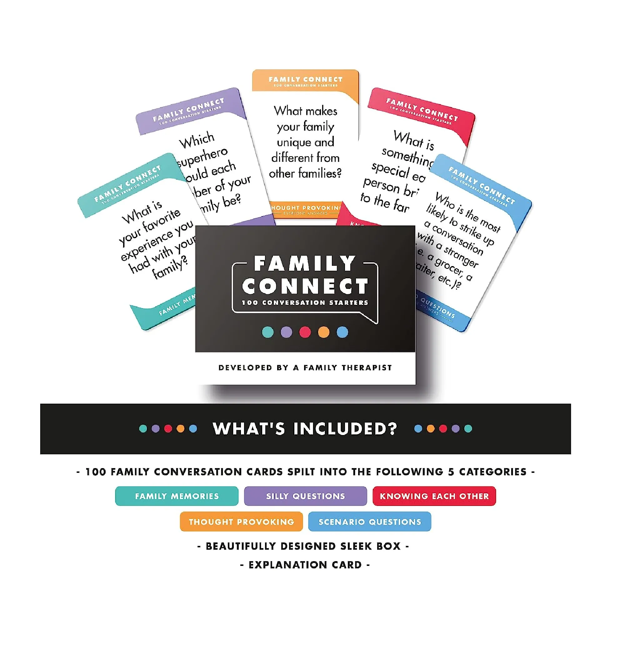 100 Family Conversation Cards Developed by a Licensed Therapist Fun Family Games for Kids & Adults  Get to Know Each Other Better & Strengthen Relationships for Family Game Night or Road Trips