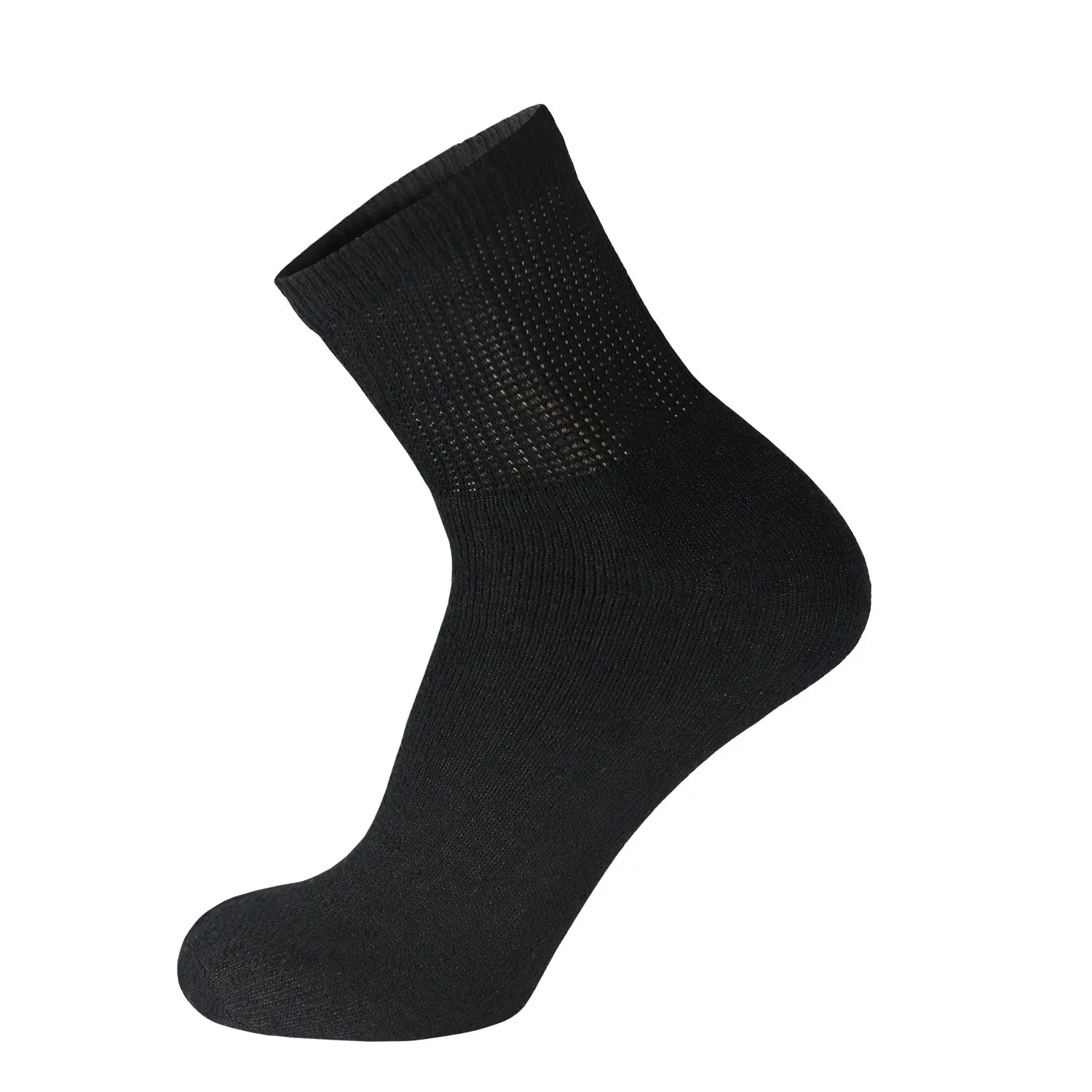 12 Pairs of Diabetic Cotton Athletic Sport Quarter Socks (Black)