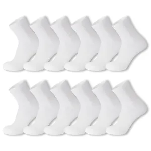 12 Pairs of Diabetic Cotton Athletic Sport Quarter Socks (White)