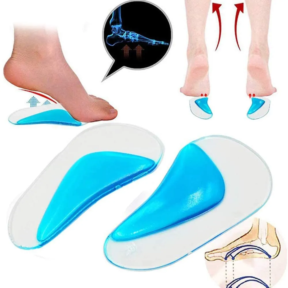 2 Pairs Gel , Silicone Orthopedic Flat Feet Orthotic, Insoles Plantar Fasciitis Shoe Arch Support Gel High Heel Inserts Cushion Pads for Women Men (Blue)