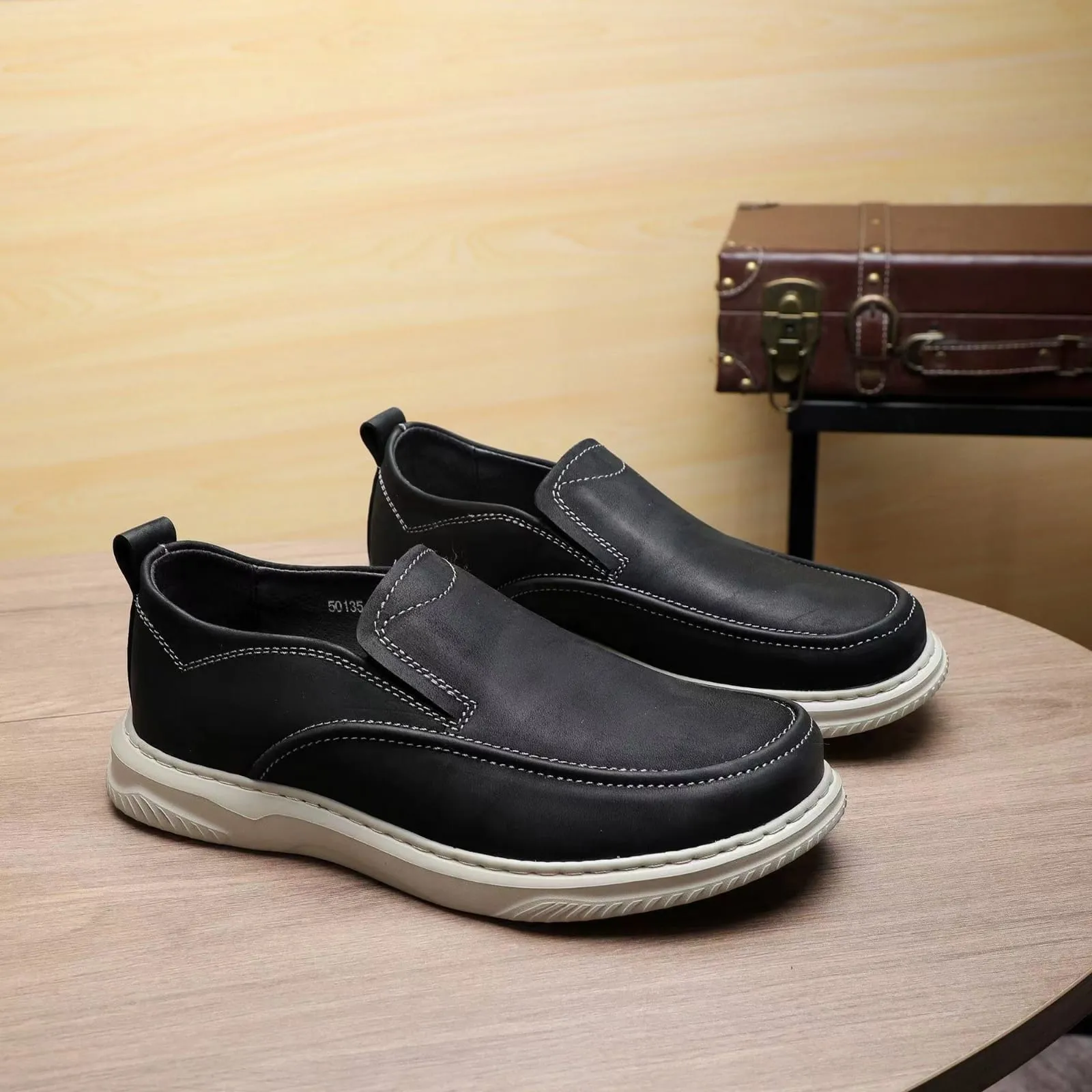 25065-Black Genuine Leather Comfortable Casual Leather Shoes Men Footwear