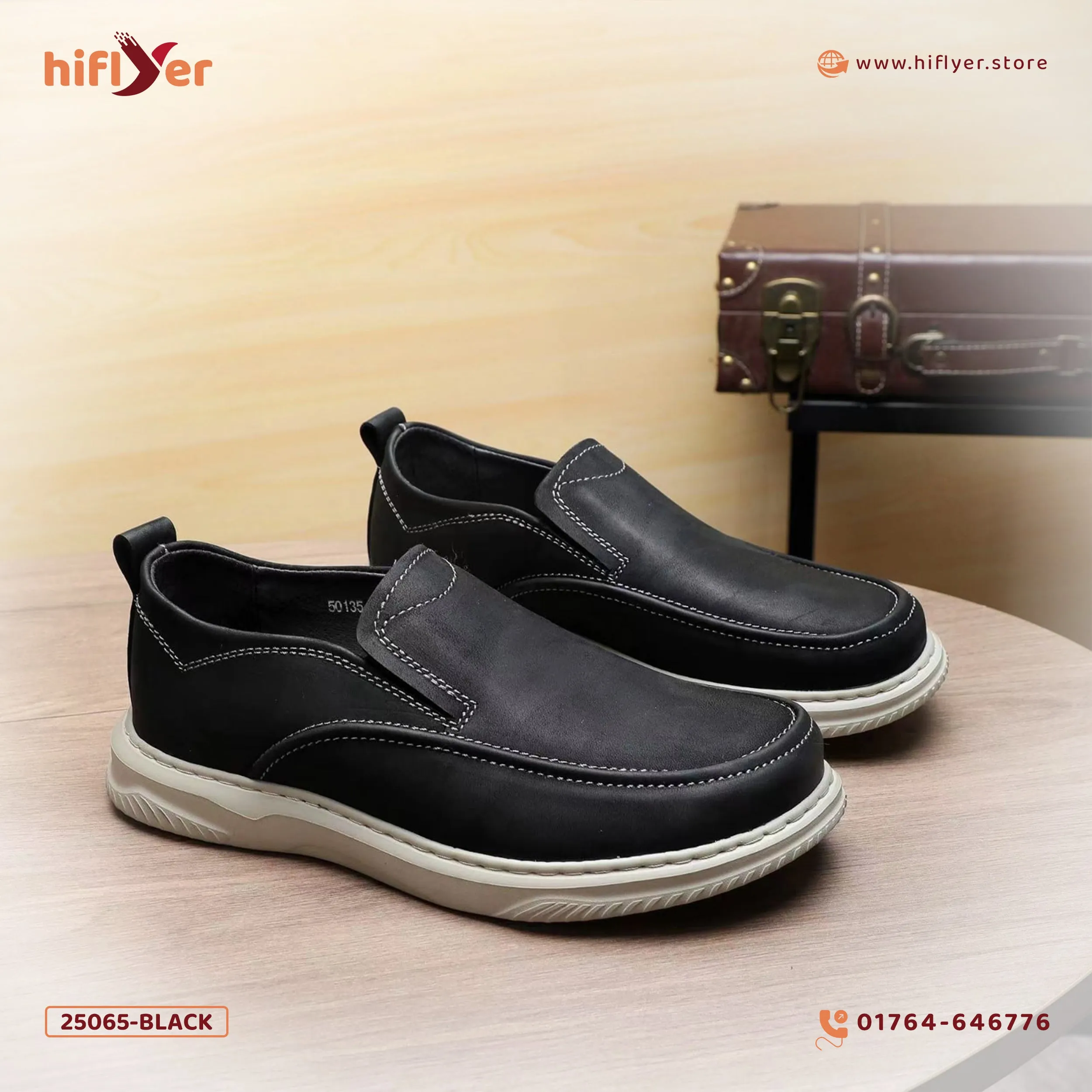 25065-Black Genuine Leather Comfortable Casual Leather Shoes Men Footwear