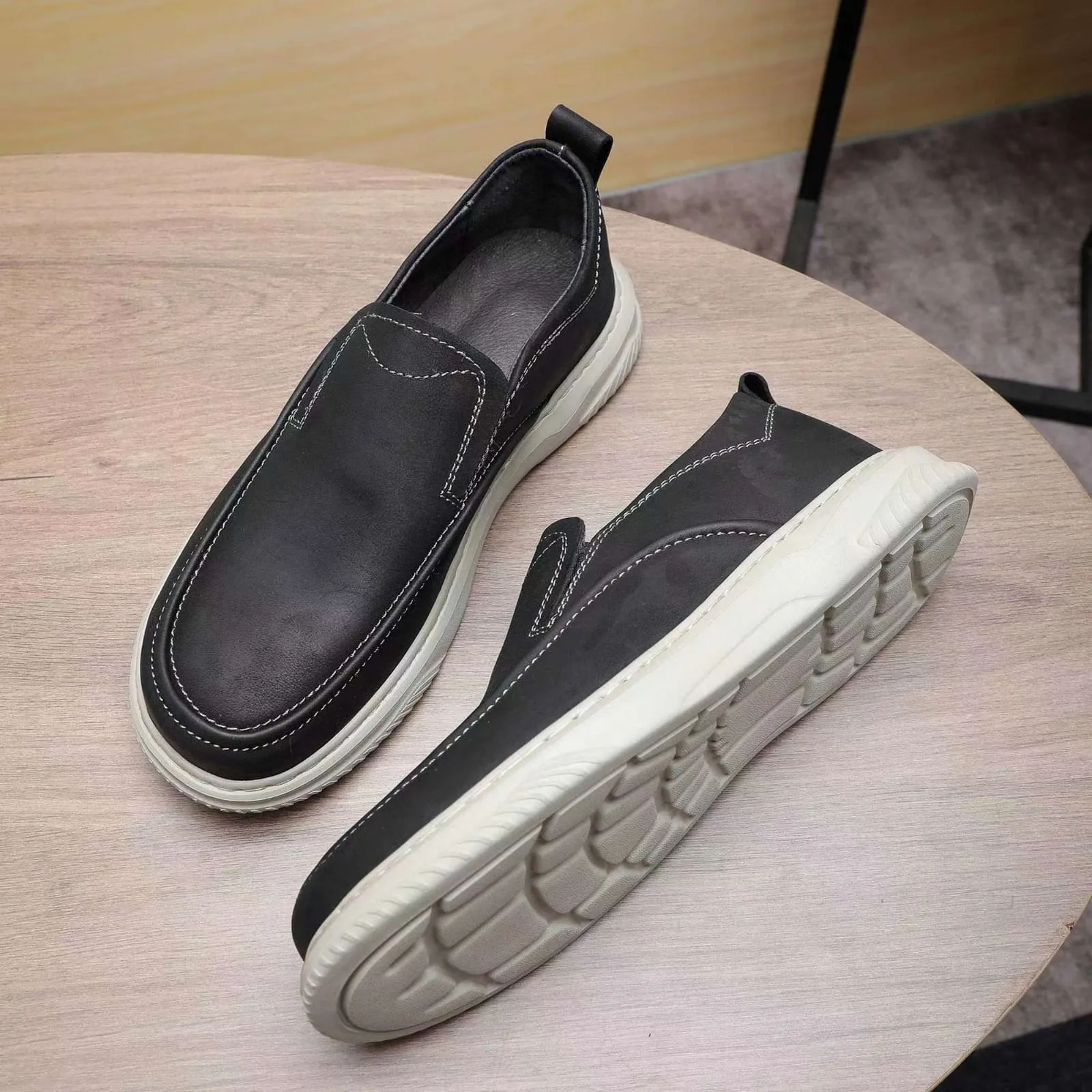 25065-Black Genuine Leather Comfortable Casual Leather Shoes Men Footwear