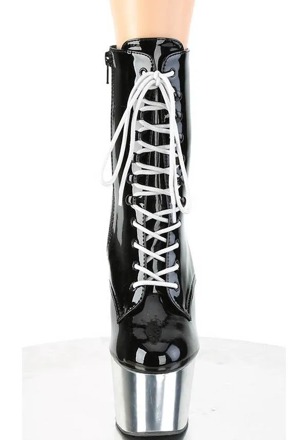 Adore-1020 [Black Patent/Silver Chrome] | PLATFORM HEELS [PREORDER]