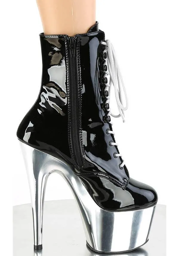 Adore-1020 [Black Patent/Silver Chrome] | PLATFORM HEELS [PREORDER]