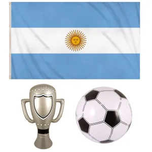 Argentina Flag Metal Eyelets Polyester Inflatable Trophy Football World Cup Support Set