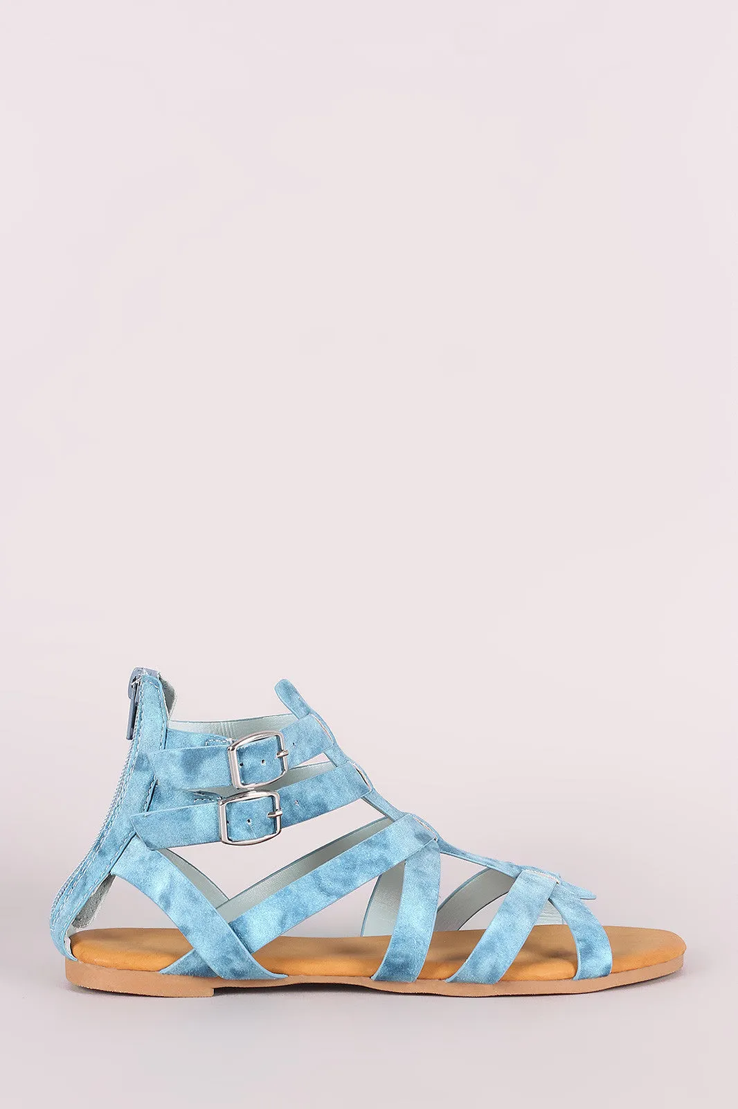 Bamboo Denim Buckled Strappy Gladiator Flat Sandal