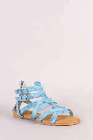 Bamboo Denim Buckled Strappy Gladiator Flat Sandal