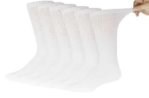 Big and Tall - 6 pairs of Diabetic Cotton Neuropathy Crew Socks, King Size Mens Athletic Crew Socks (13-16, White)