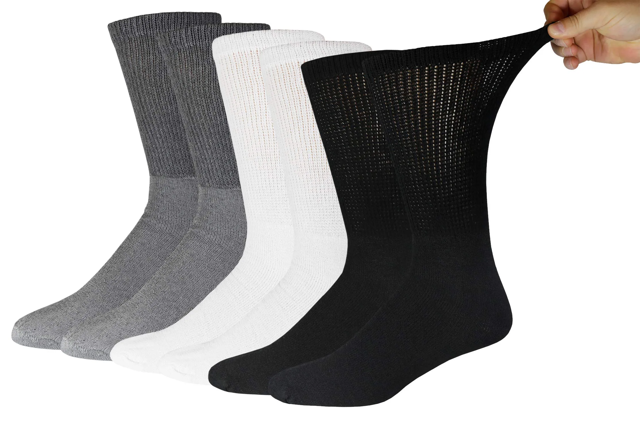 Big and Tall Diabetic Cotton Neuropathy Crew Socks, King Size Mens Athletic Crew Socks (13-16, Black/Gray/White) - 6 pairs Black / Gray / White