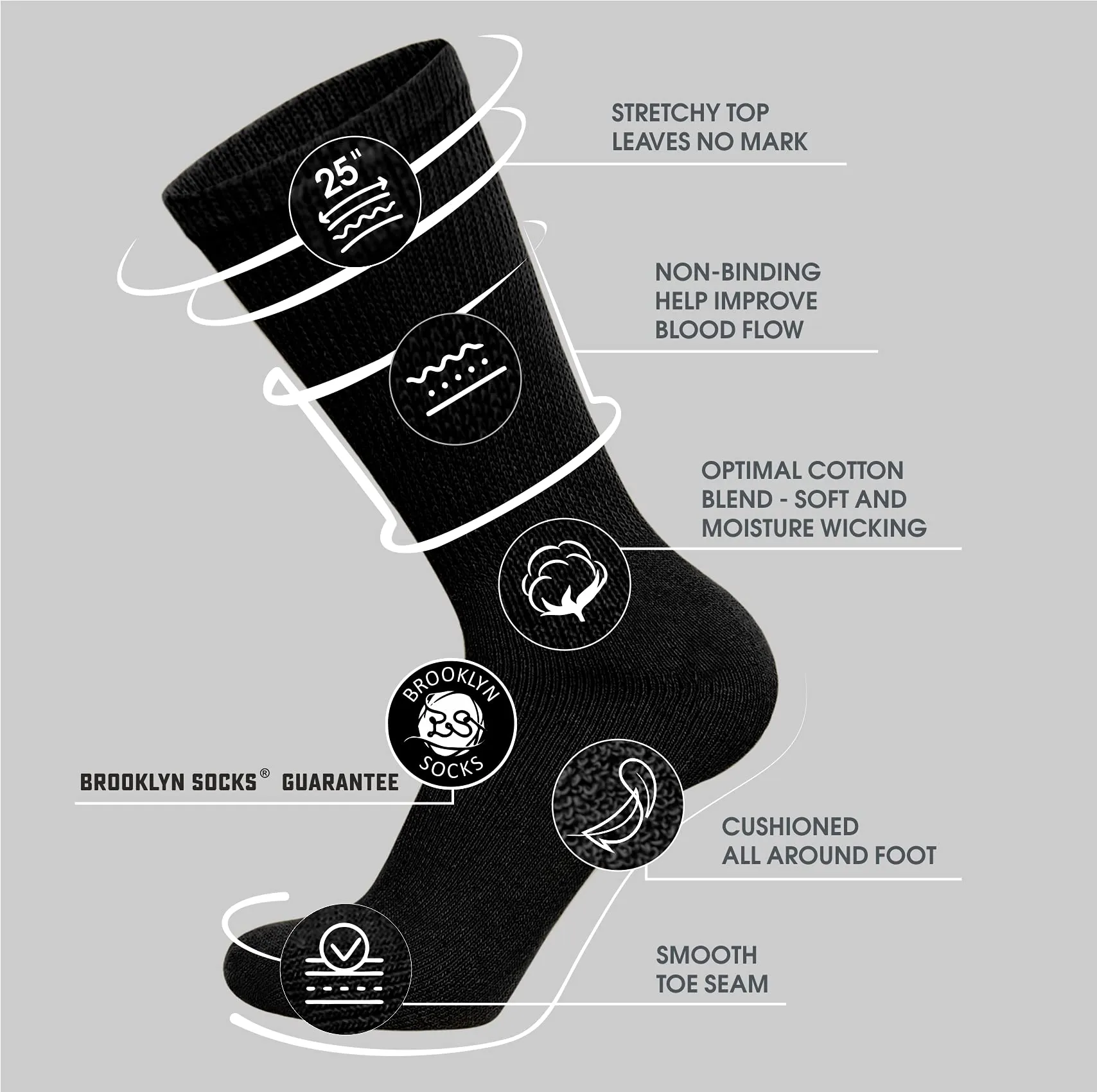 Big and Tall Diabetic Cotton Neuropathy Crew Socks, King Size Mens Athletic Crew Socks (13-16, Black/Gray/White) - 6 pairs Black / Gray / White