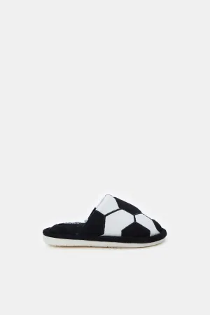 Boys White And Black Soccer Ball Print Slippers