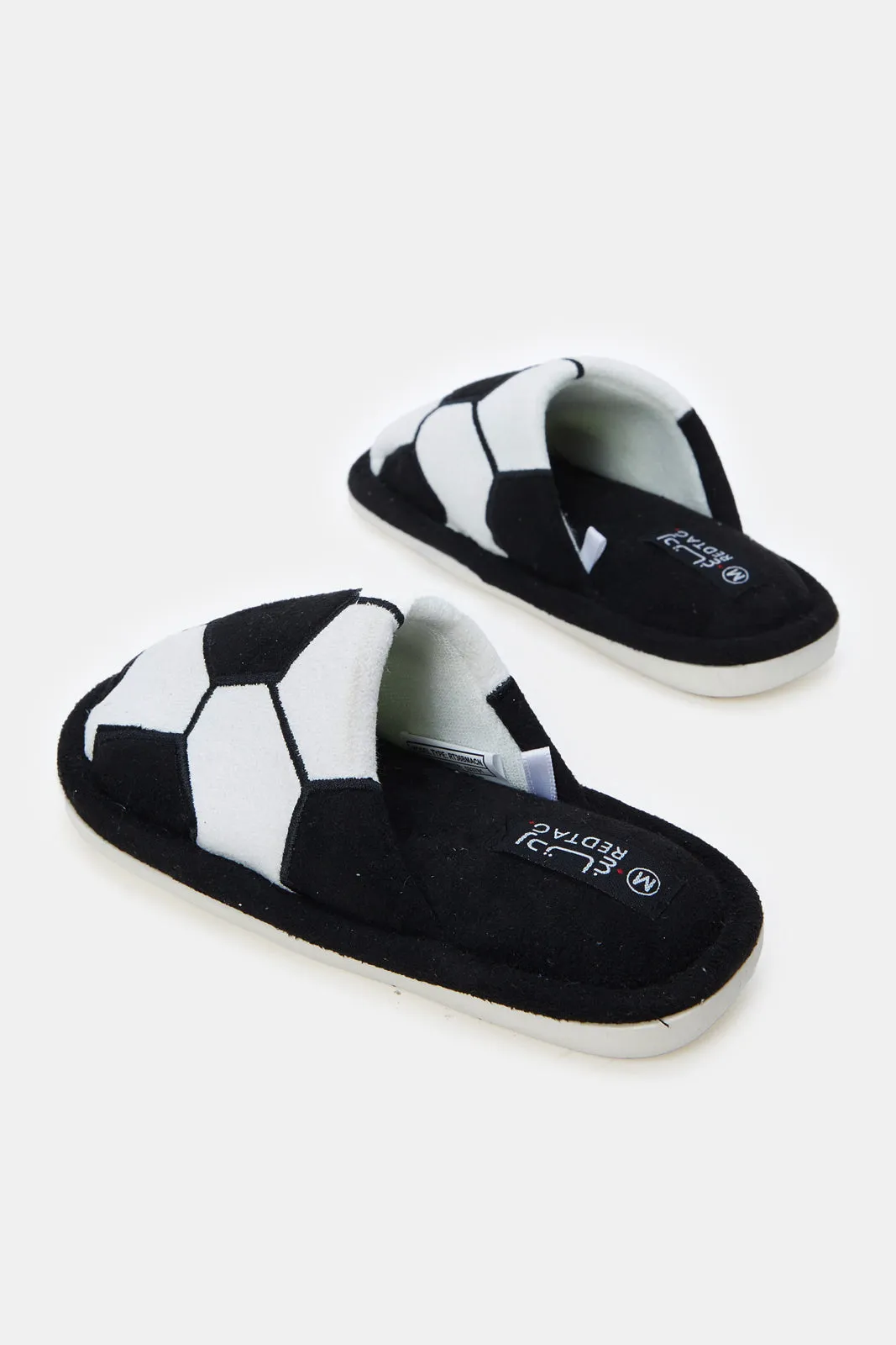 Boys White And Black Soccer Ball Print Slippers