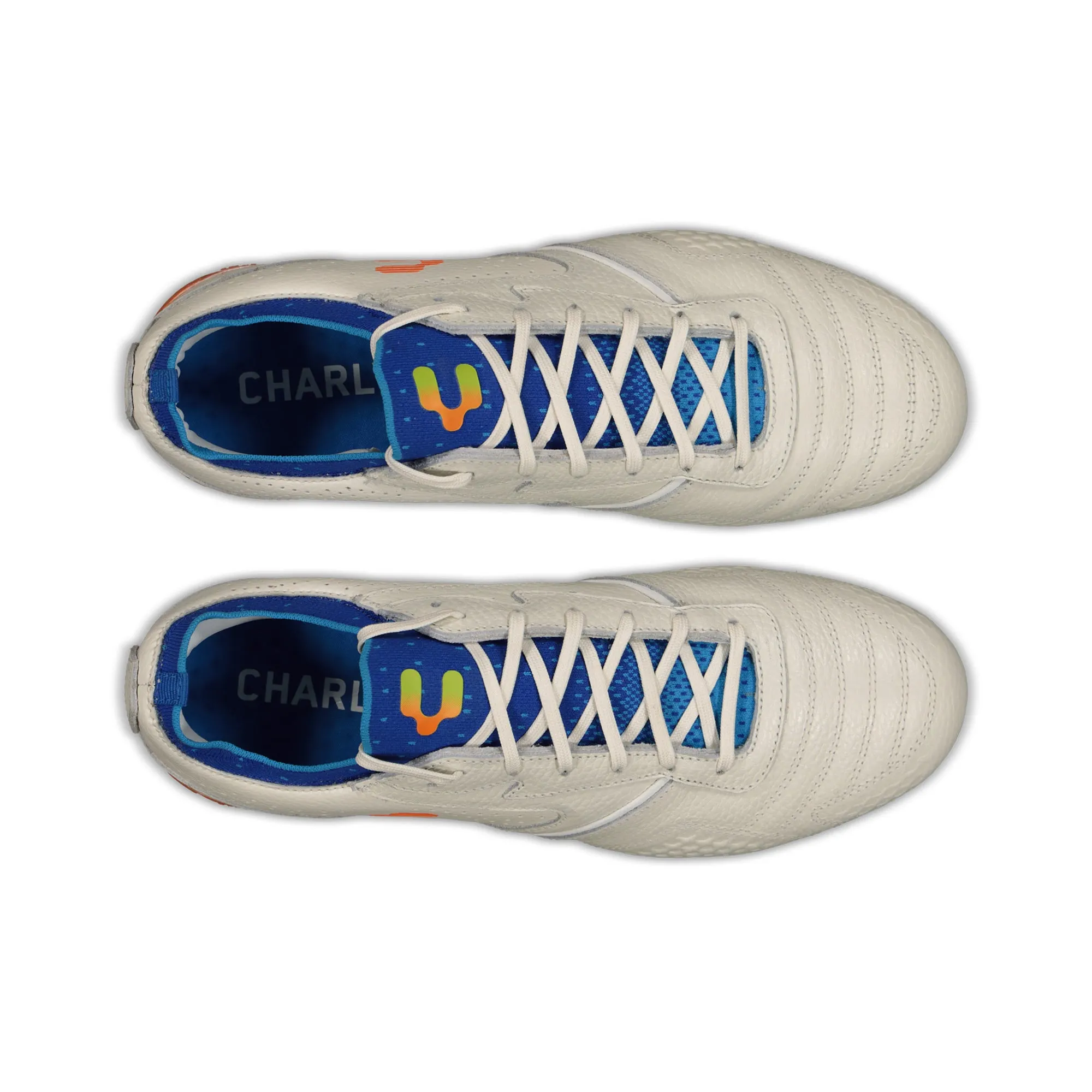 Charly Tyrian LT FG Soccer Cleats - White/Blue/Orange