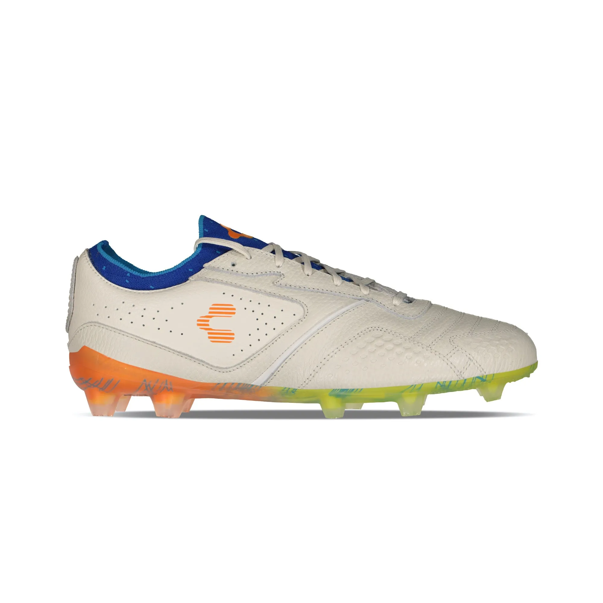 Charly Tyrian LT FG Soccer Cleats - White/Blue/Orange