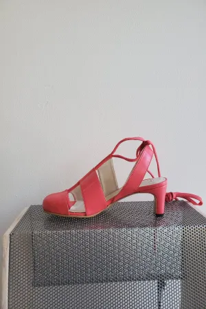 Checker Lace Up Sandal - Coral