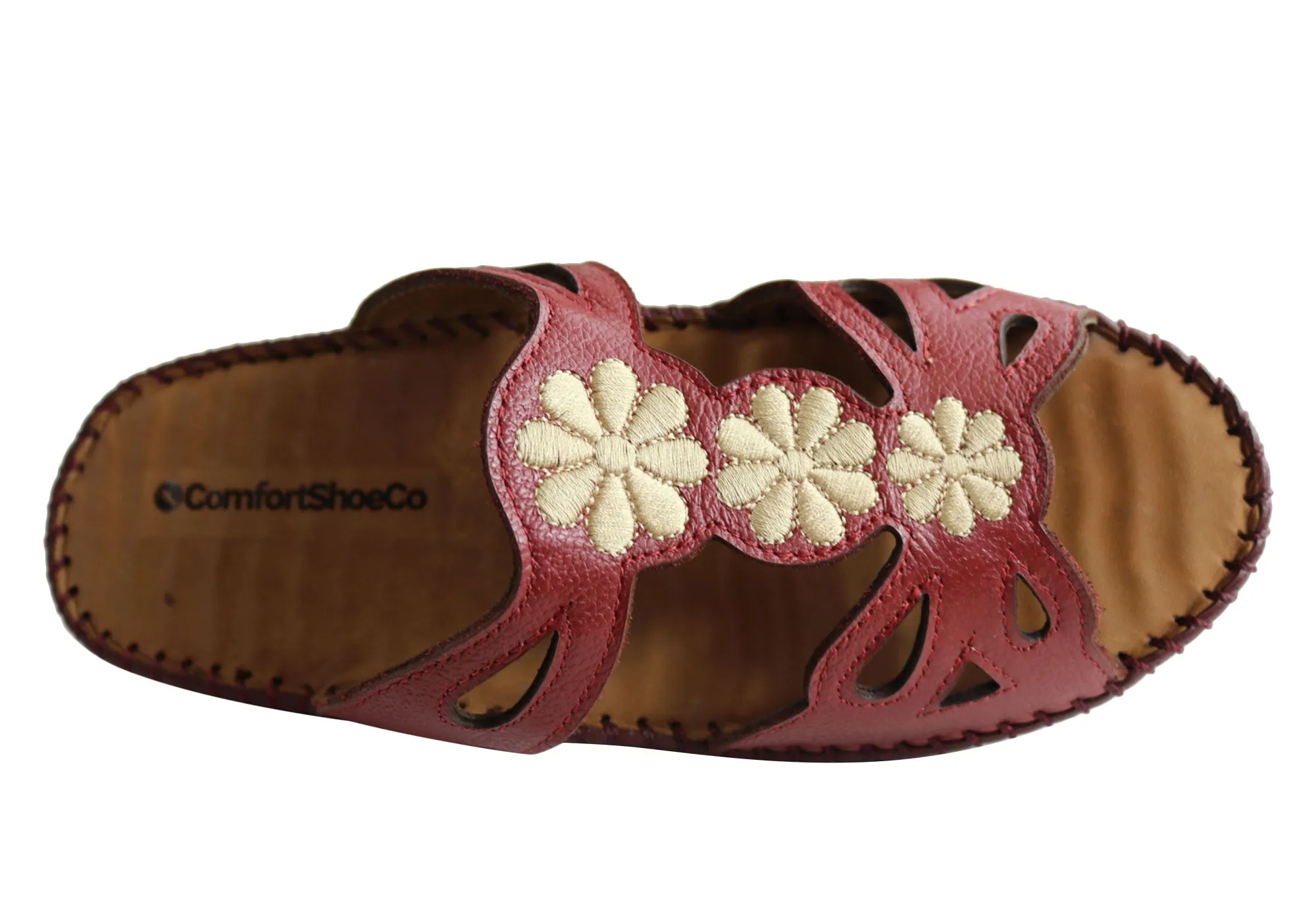 Comfortshoeco Orchid Womens Cushioned Comfort Leather Slides Sandals