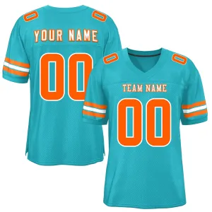 Custom Aqua Orange-White Classic Style Mesh Authentic Football Jersey