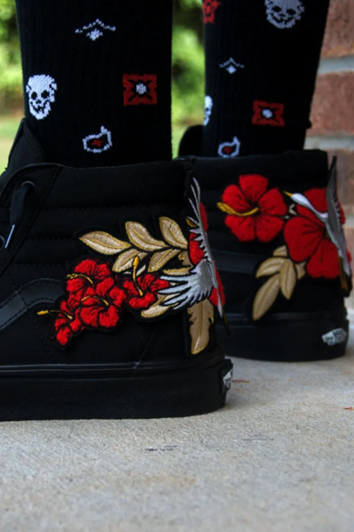 Custom Embroidered Tiger Rose Vans Black Sneakers Shoes