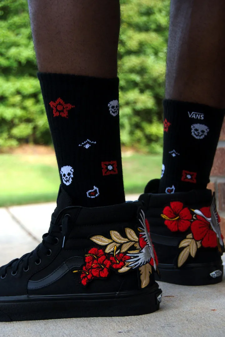 Custom Embroidered Tiger Rose Vans Black Sneakers Shoes