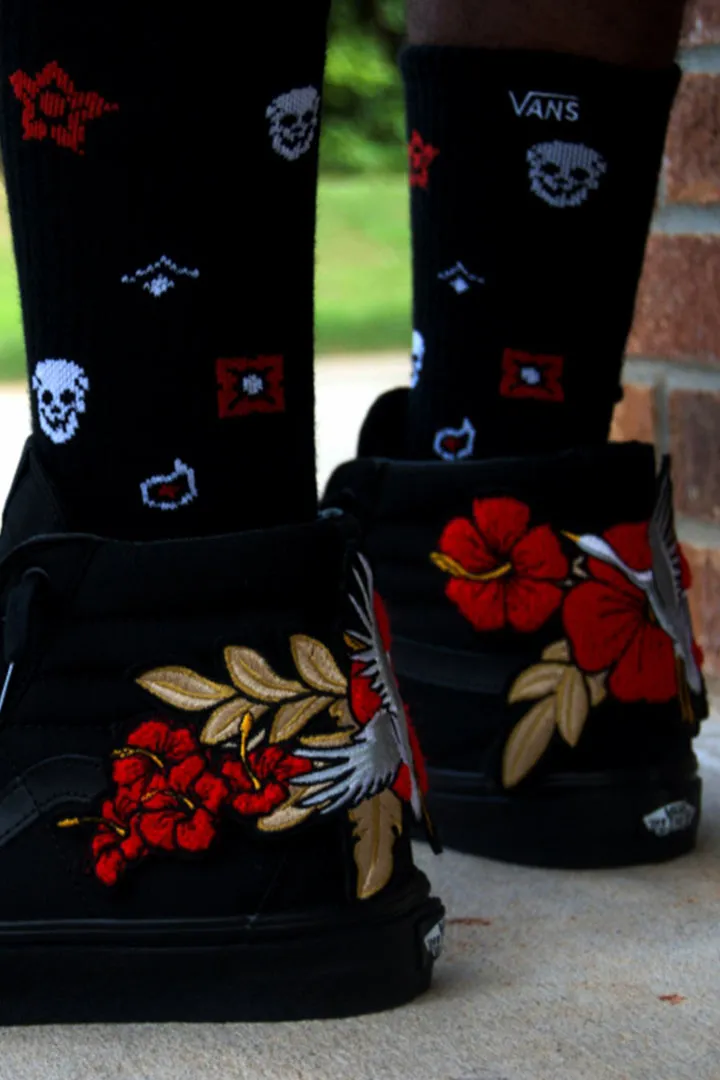 Custom Embroidered Tiger Rose Vans Black Sneakers Shoes