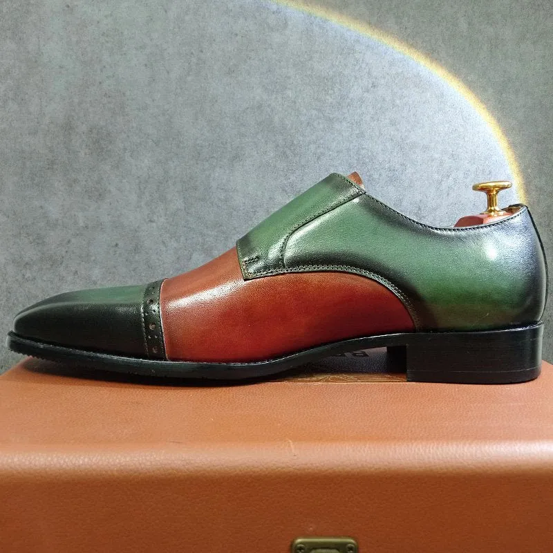 Double Buckle Mixed Colors Monk Shoes