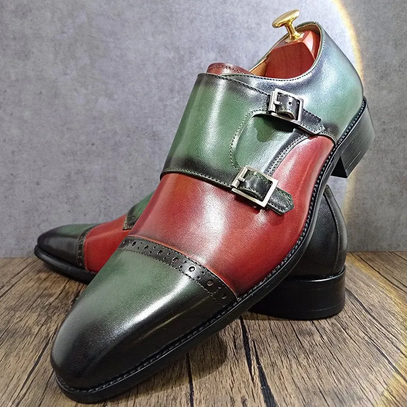 Double Buckle Mixed Colors Monk Shoes