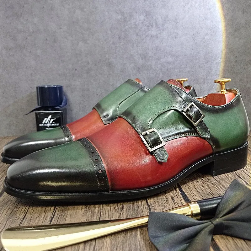 Double Buckle Mixed Colors Monk Shoes