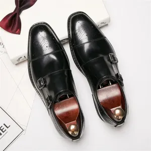 Double Buckles Wingtip Leather Shoes