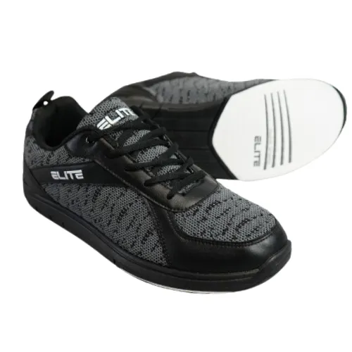 ELITE Men's Pinnacle Black/Grey Athletic Lace Up Bowling Shoes with Universal Sliding Soles for Right or Left Handed Bowlers