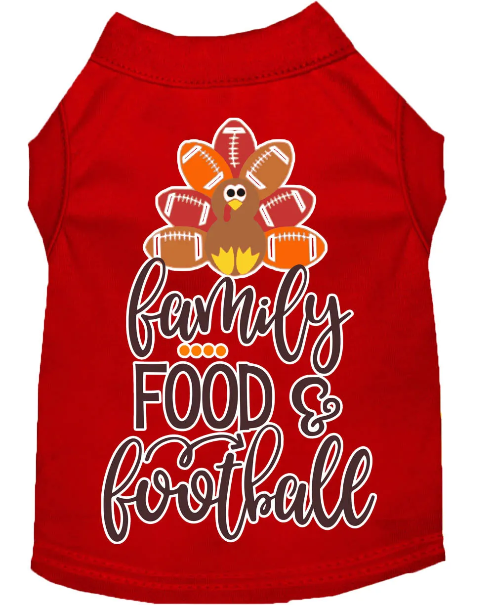 Family, Food, And Football Screen Print Dog Shirt Red Xxxl