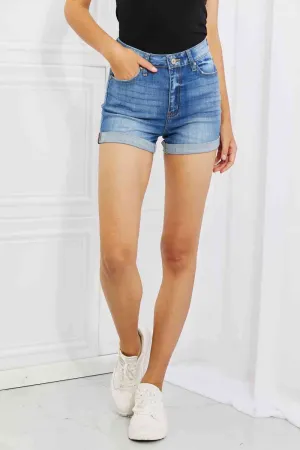 Full Size High Rise Medium Stone Wash Denim Shorts