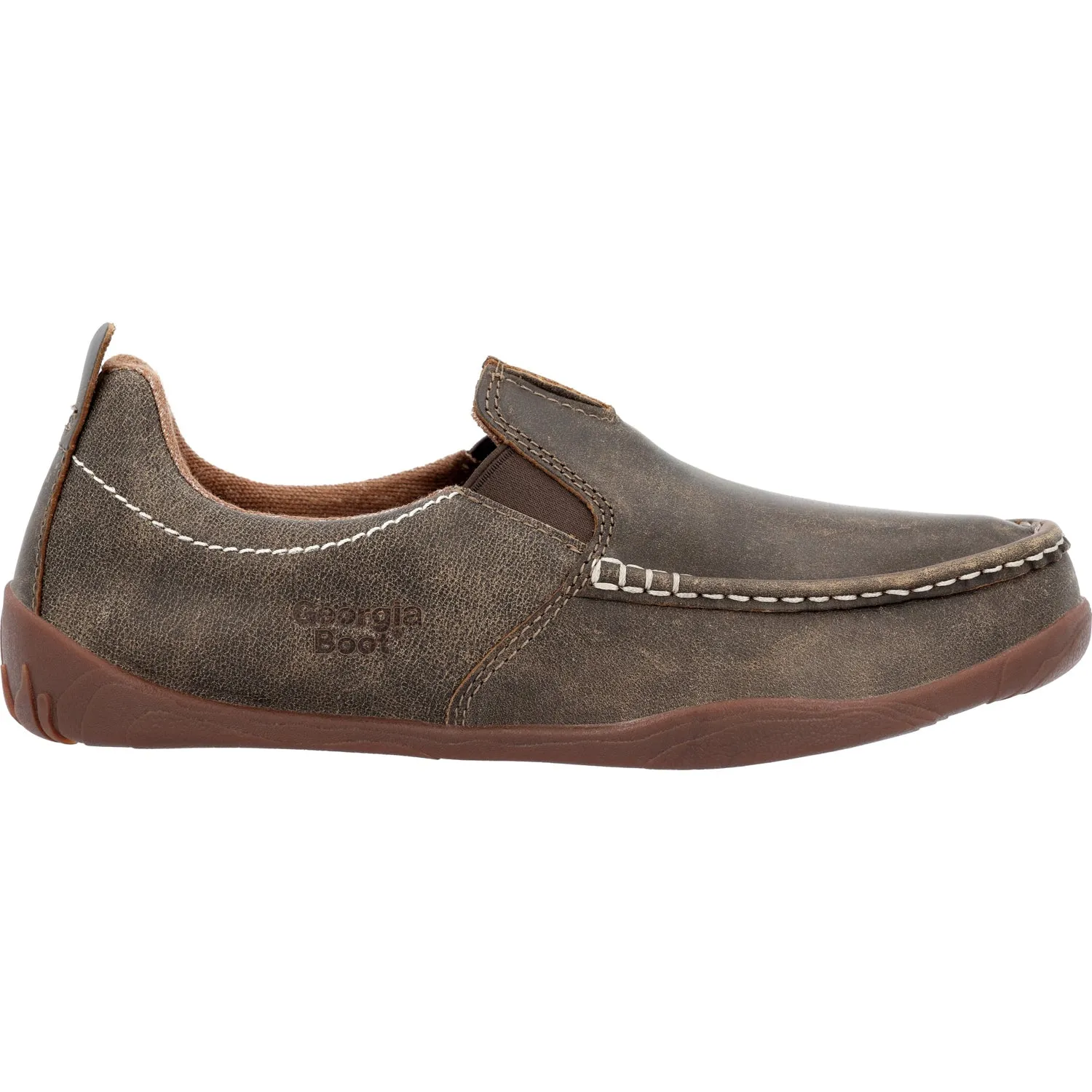 Georgia Mens Cedar Falls Moc Toe Brown Leather Slip-On Shoes