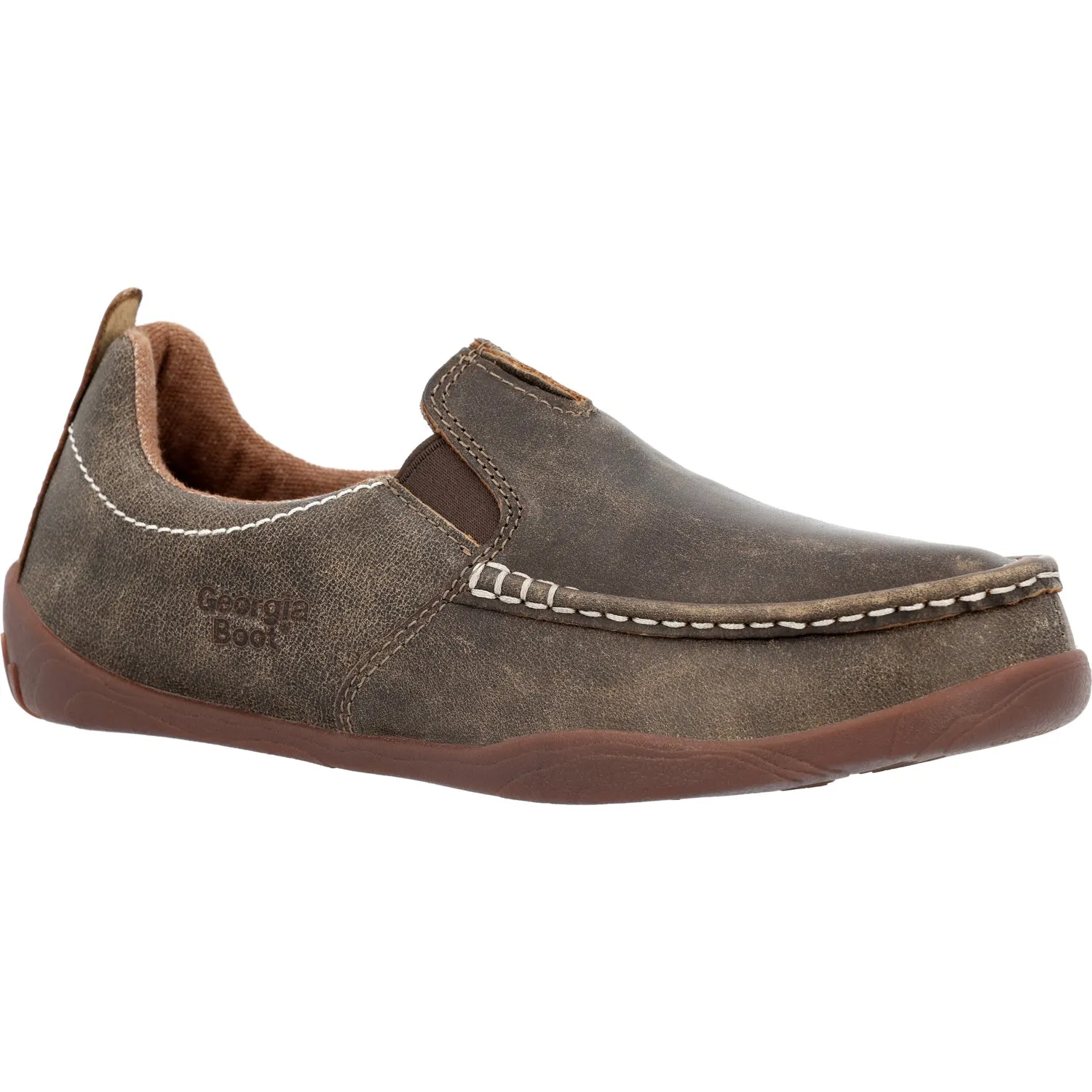 Georgia Mens Cedar Falls Moc Toe Brown Leather Slip-On Shoes