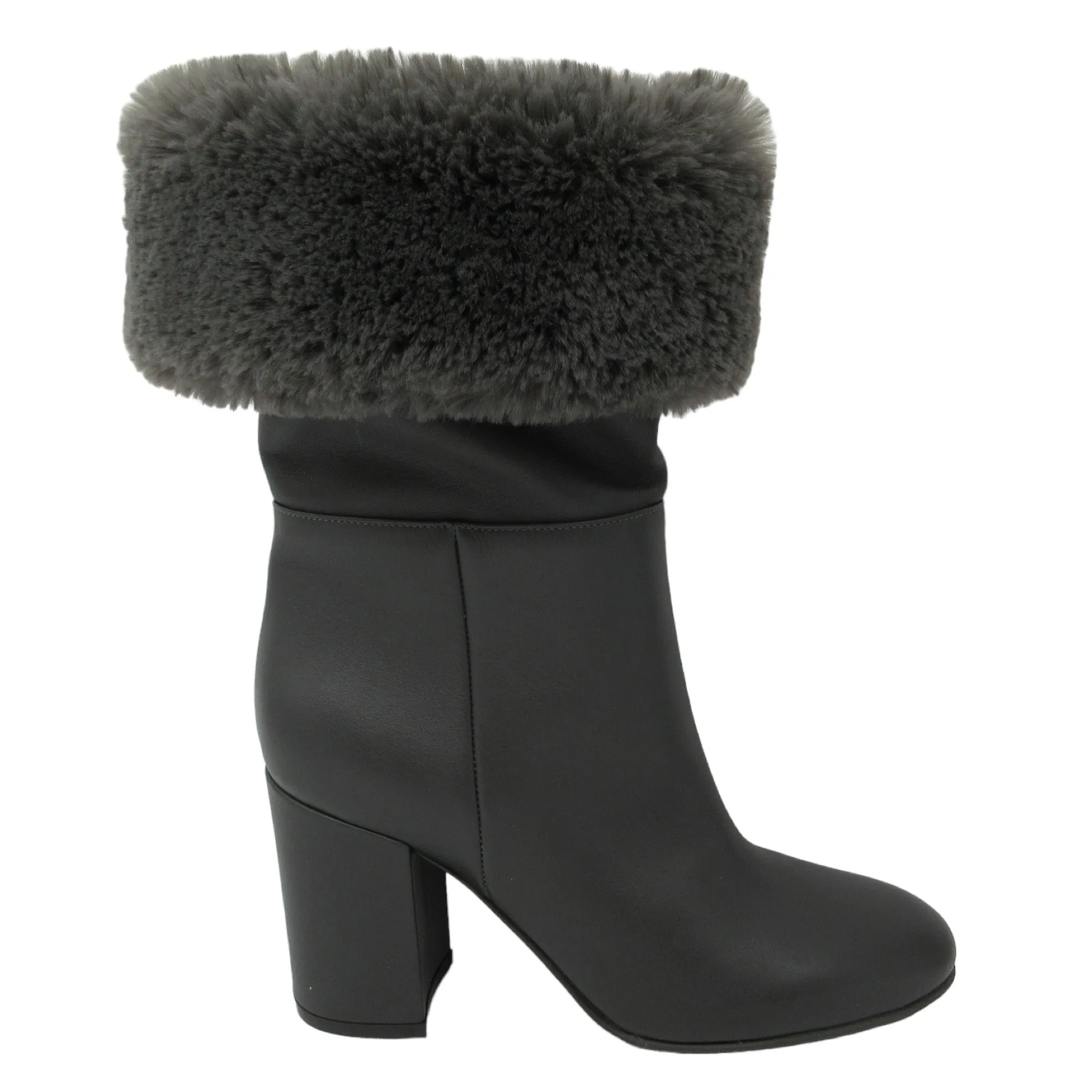 Gianvito Rossi Grey Boston Faux Fur Trimmed Leather Boots