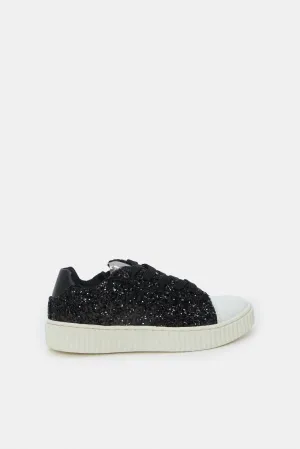 Girls Black Glitter Sneaker