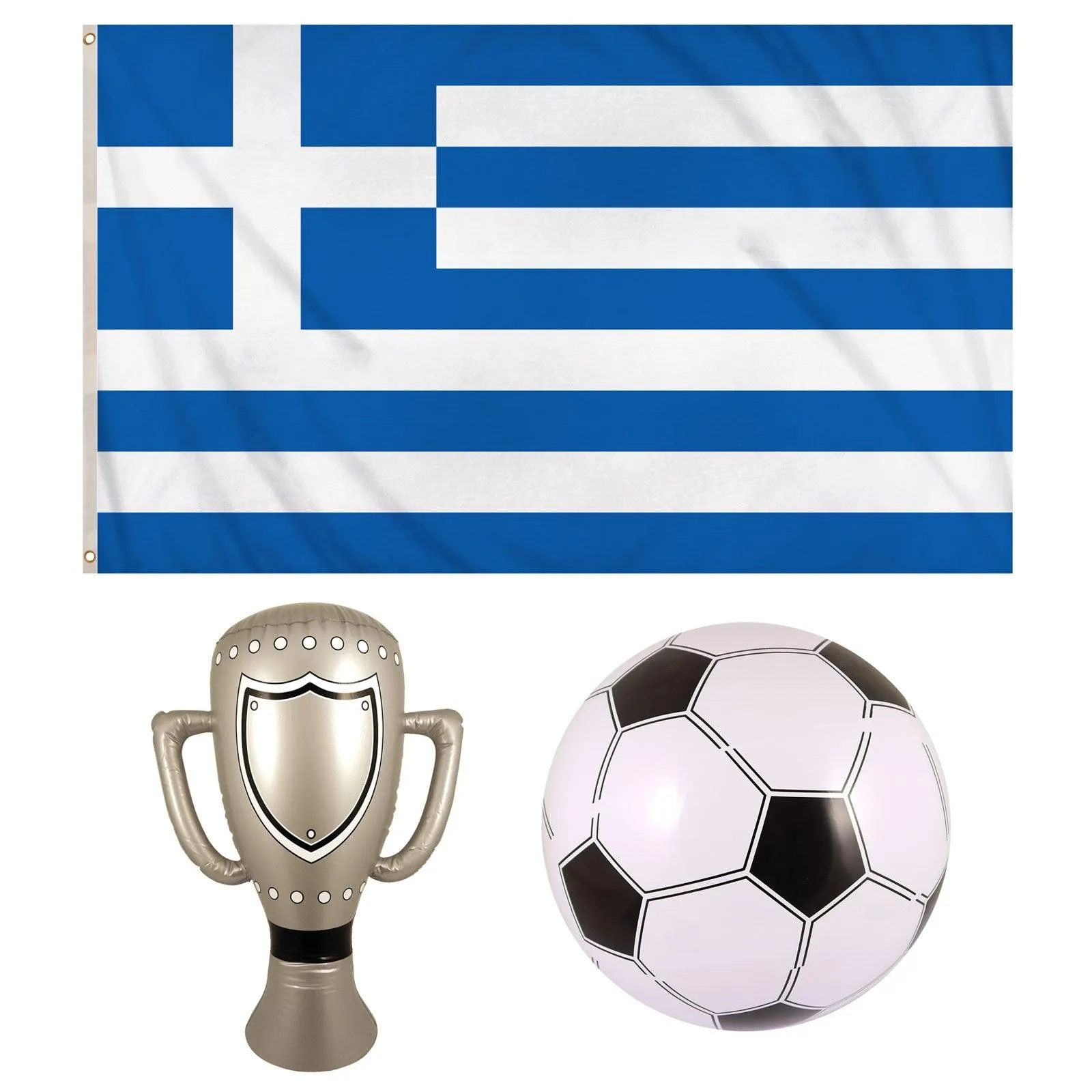 Greece National Flag Metal Eyelets Inflatable Trophy, Football FIFA World Cup Party Celebration