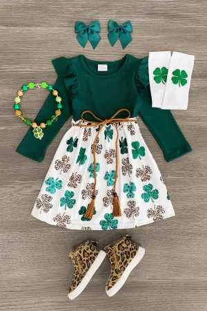 Green & White Cheetah Shamrock Dress