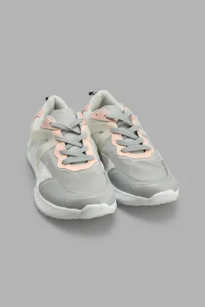 Grey And Pink Sporty Lace-Up Sneaker