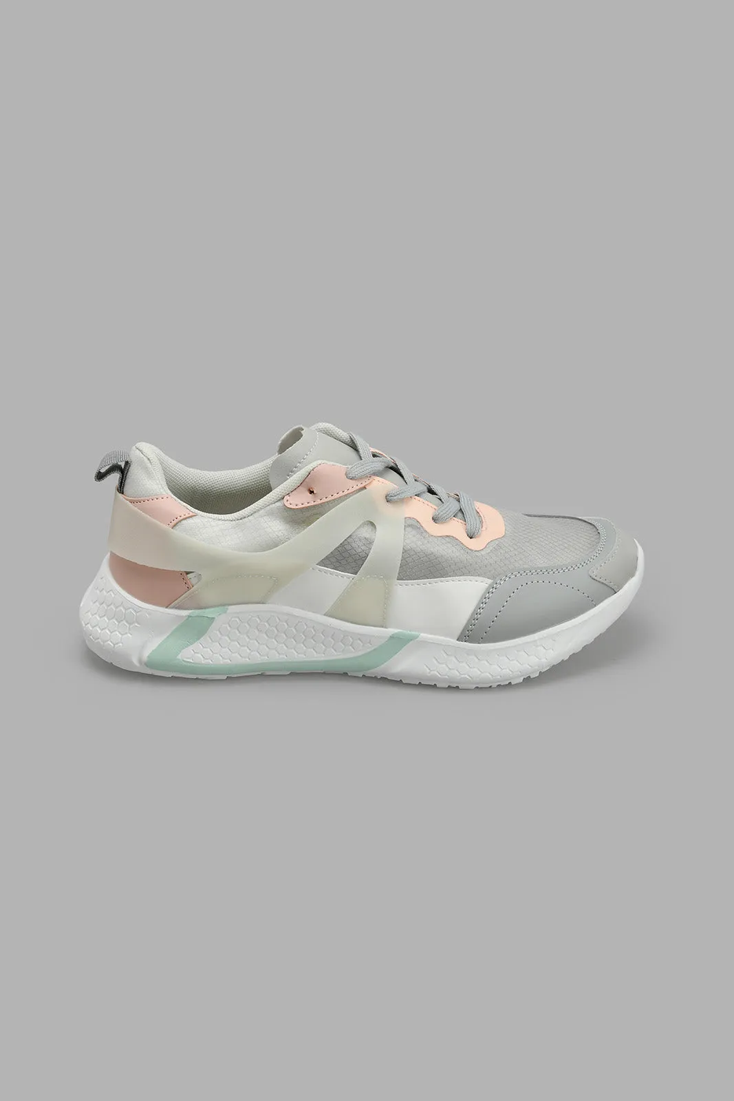 Grey And Pink Sporty Lace-Up Sneaker