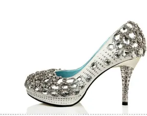 High Heels Handmade Rhinestone Pointed Toe Crystal Wedding Shoes, S026