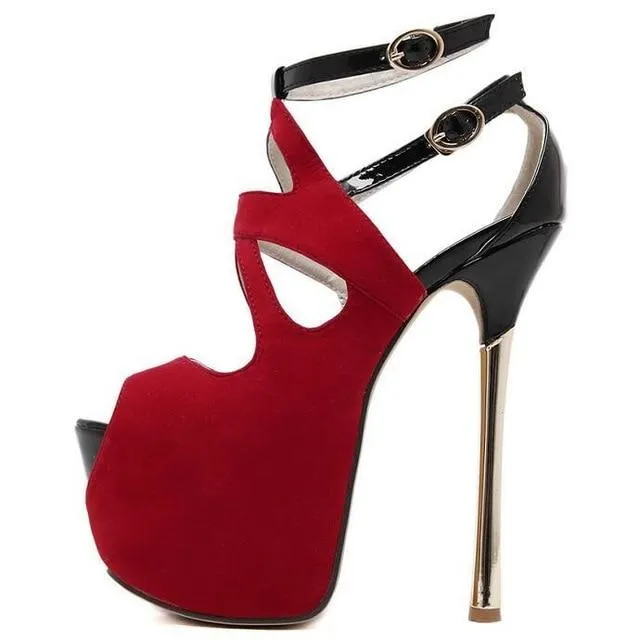 Hot Sexy Peep Toe Platform Pump Super High Heels 16CM Stiletto Heels Party Dress Shoes Women Ankle Strap Sandals Female Pumps