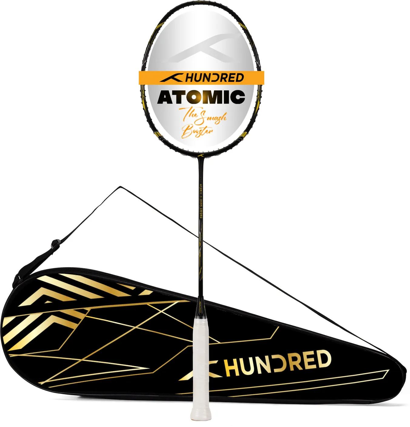 Hundred ATOMIC-X DARK SWORD Max Tension 38lbs Unstrung Badminton Racquet (Black)