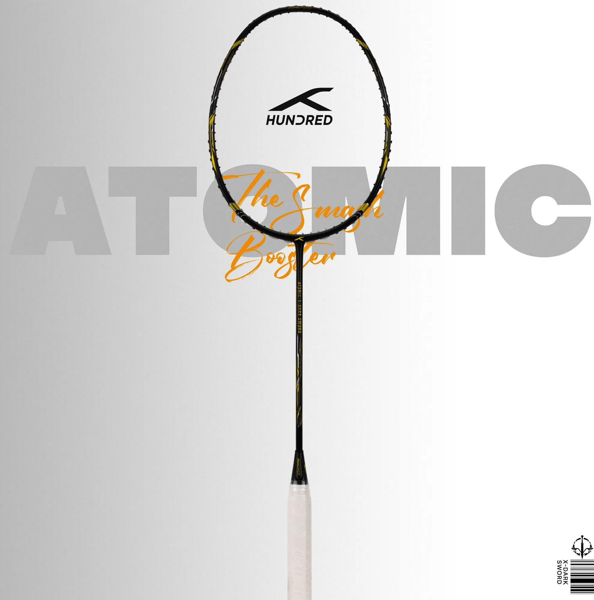 Hundred ATOMIC-X DARK SWORD Max Tension 38lbs Unstrung Badminton Racquet (Black)