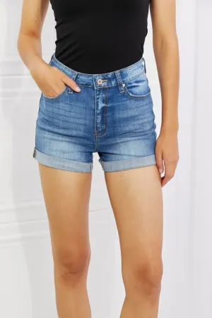 Kinley High Rise Medium Stone Wash Denim Shorts - Kancan