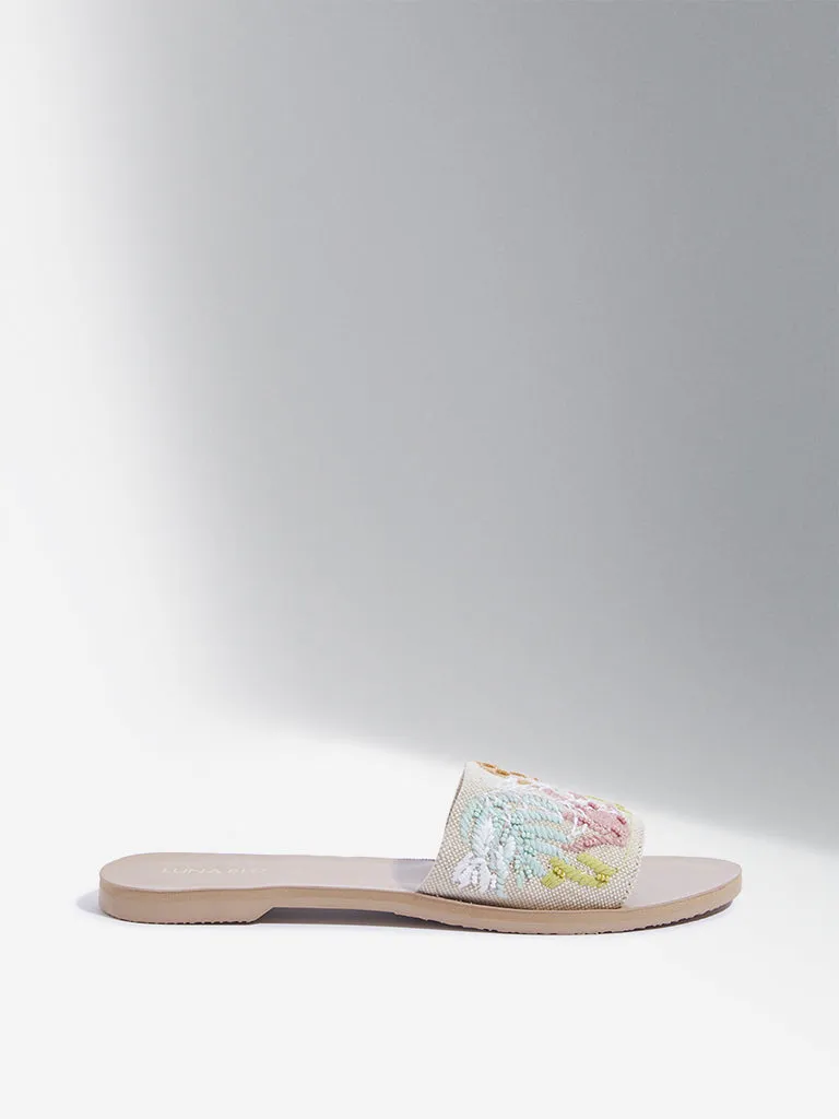 LUNA BLU Multicolour Tropical Embroidered Slides