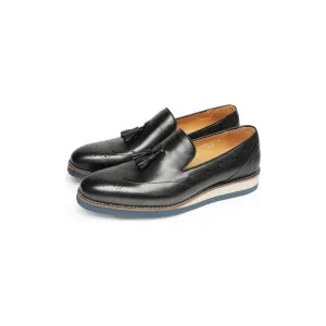 LuxeLeather Embossed Brogue Slip-On Loafers