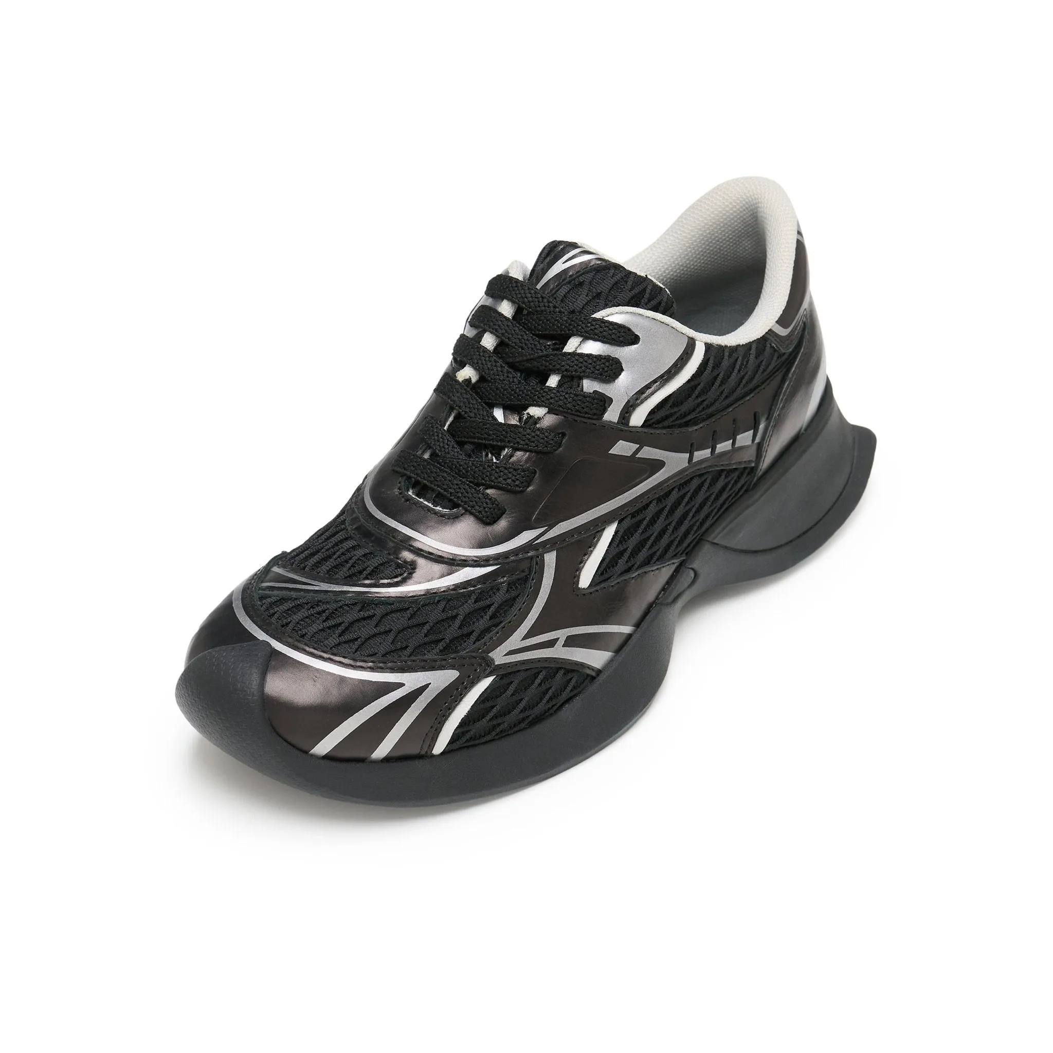 Mesh Stitching Embossed Vintage Running Shoes In Black