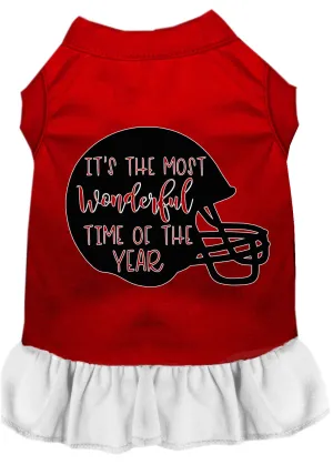 Most Wonderful Time Of The Year (football) Screen Print Dog Dress Red With White Med