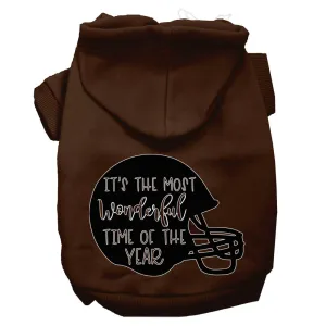 Most Wonderful Time Of The Year (football) Screen Print Dog Hoodie Brown S